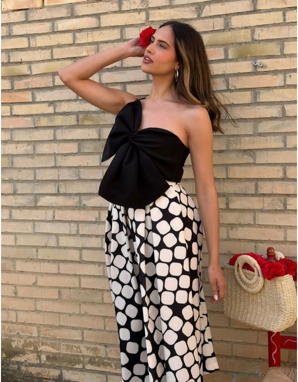 Placket midi skirt with polka dot print 2