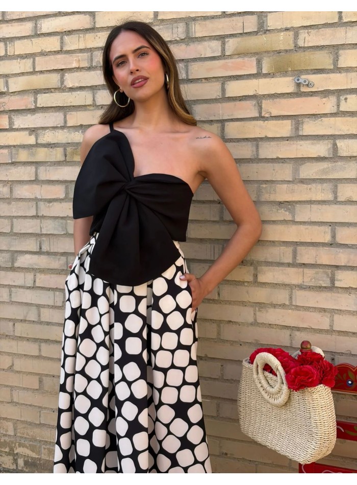 Falda midi de tablas con estampado de lunares