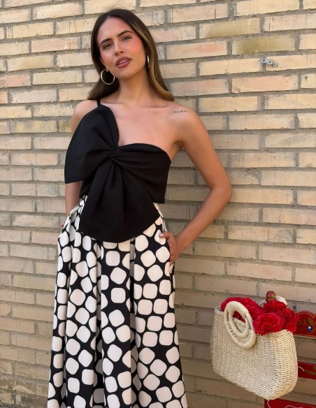 Falda midi de tablas con estampado de lunares