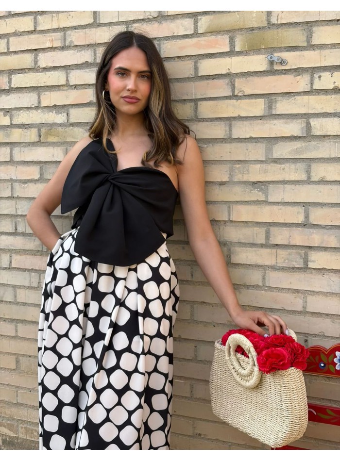 Falda midi de tablas con estampado de lunares