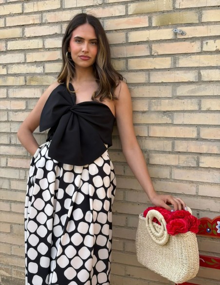 Placket midi skirt with polka dot print