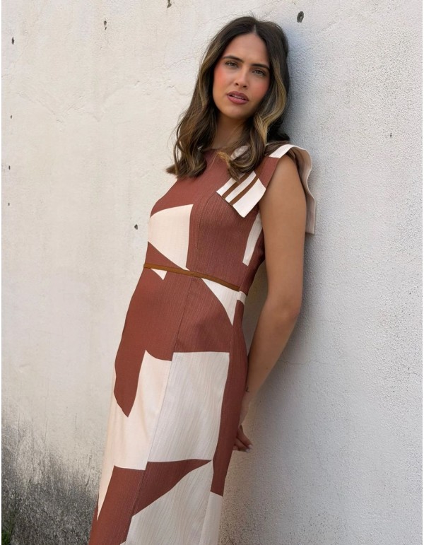 Printed midi dress with structured sleeves 2