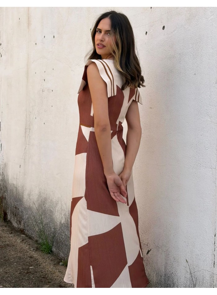 Robe midi imprimée avec manches structurées
