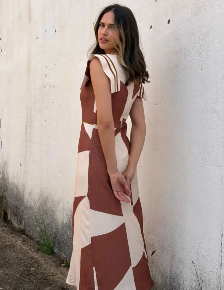 Robe midi imprimée avec manches structurées