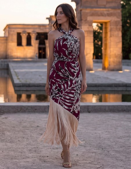 Maroon halter dress with bangs