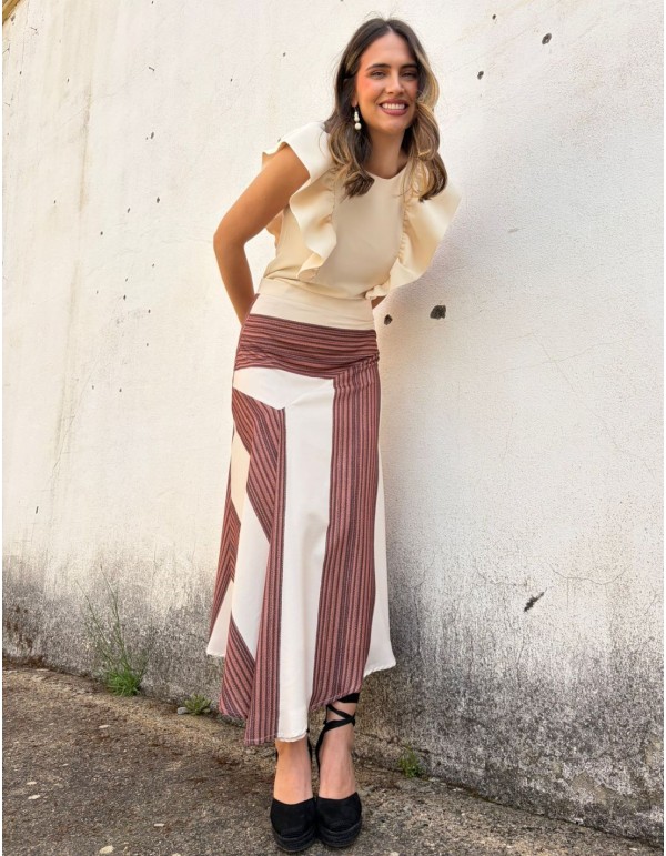 Falda midi estampada con tejido fluido