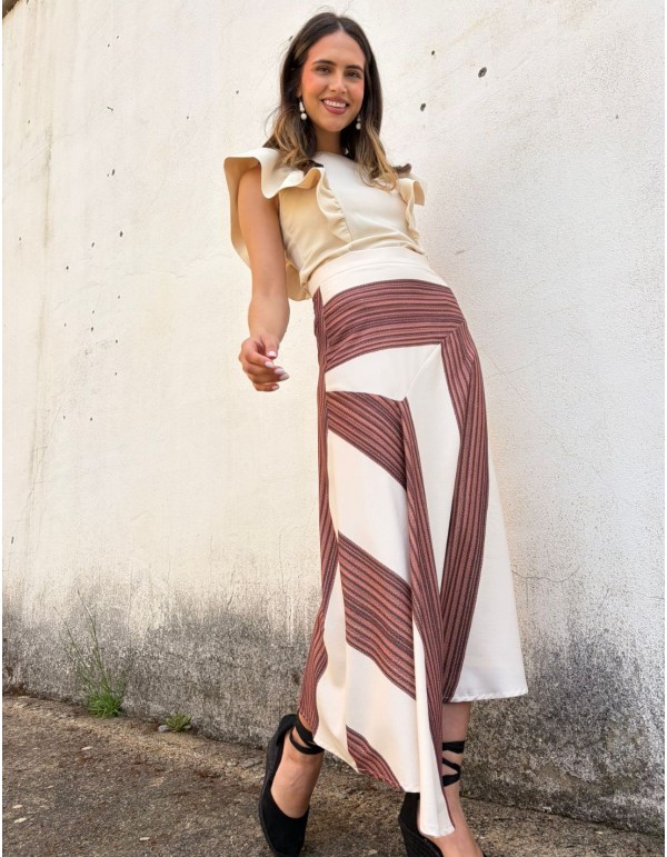 Falda midi estampada con tejido fluido 2