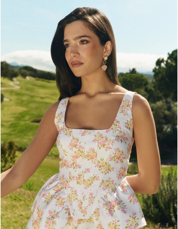 Top effet corset avec volant péplum