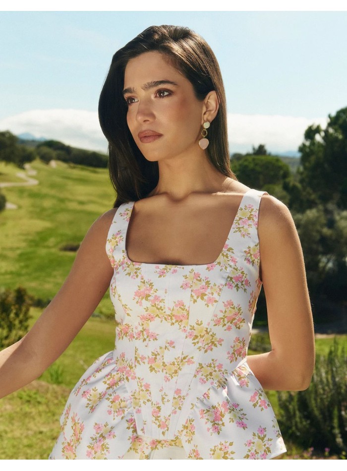 Corset effect top with peplum frill