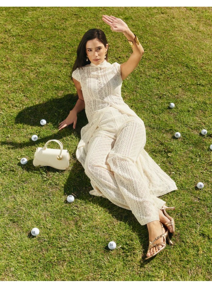 Openwork knit top with cap sleeves