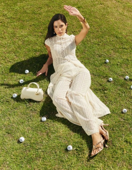 Openwork knit top with cap sleeves