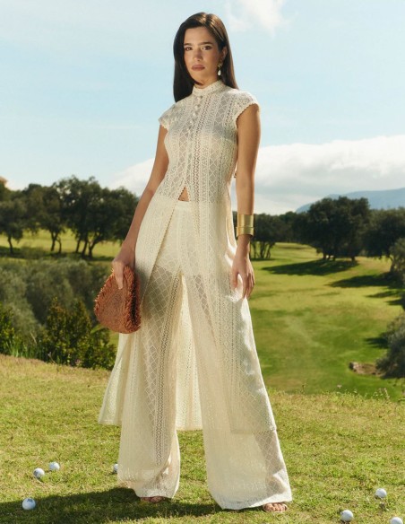 Openwork knit top with cap sleeves