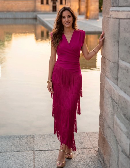 Robe longue frangée Bougainvillier