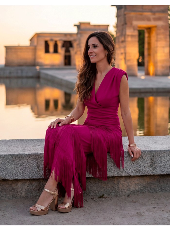 Vestido buganvilla de flecos largo para...