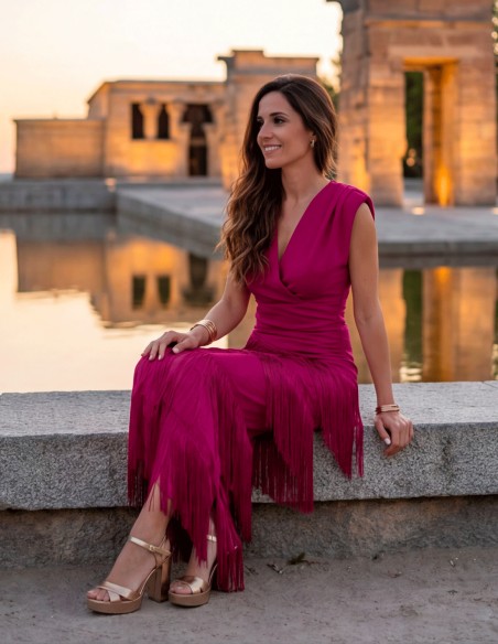 Bougainvillea fringed long dress