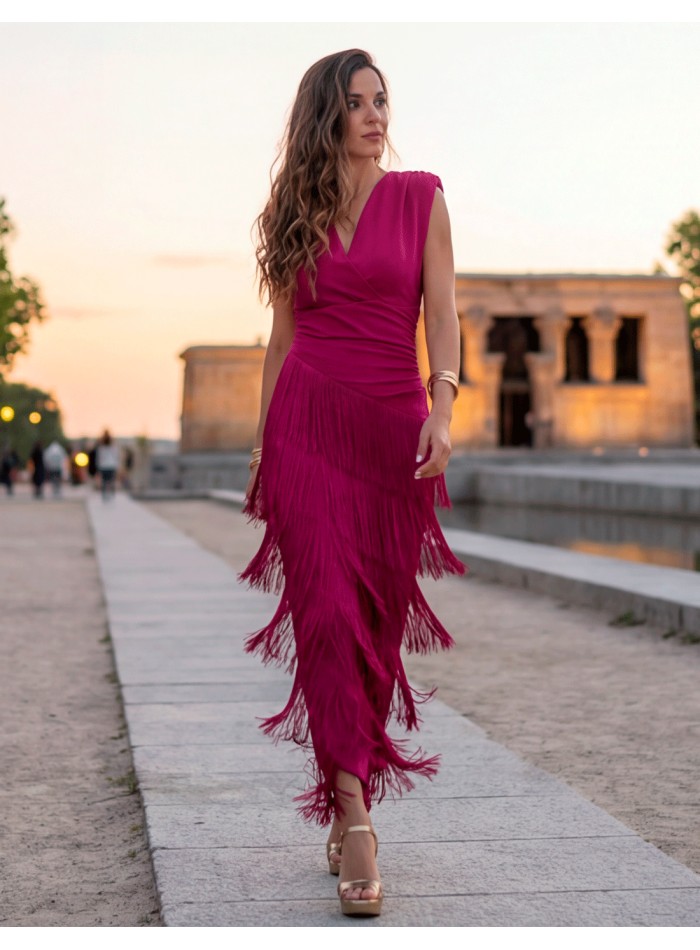 Vestido buganvilla de flecos largo para...