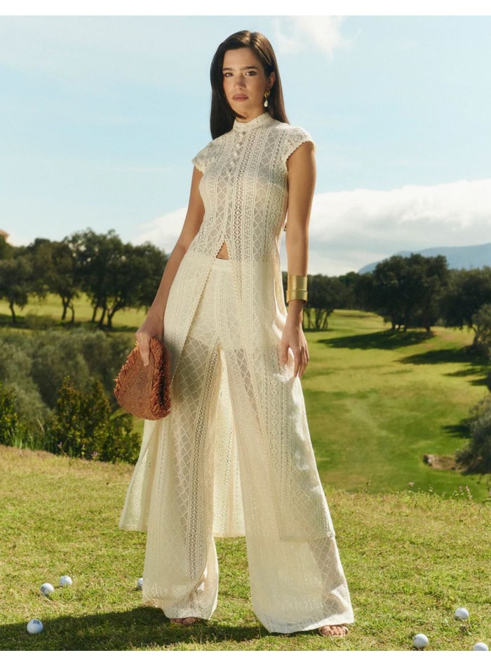 Palazzo style openwork knitted long pants