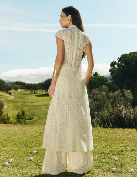 Pantalón largo de punto calado estilo palazzo para eventos