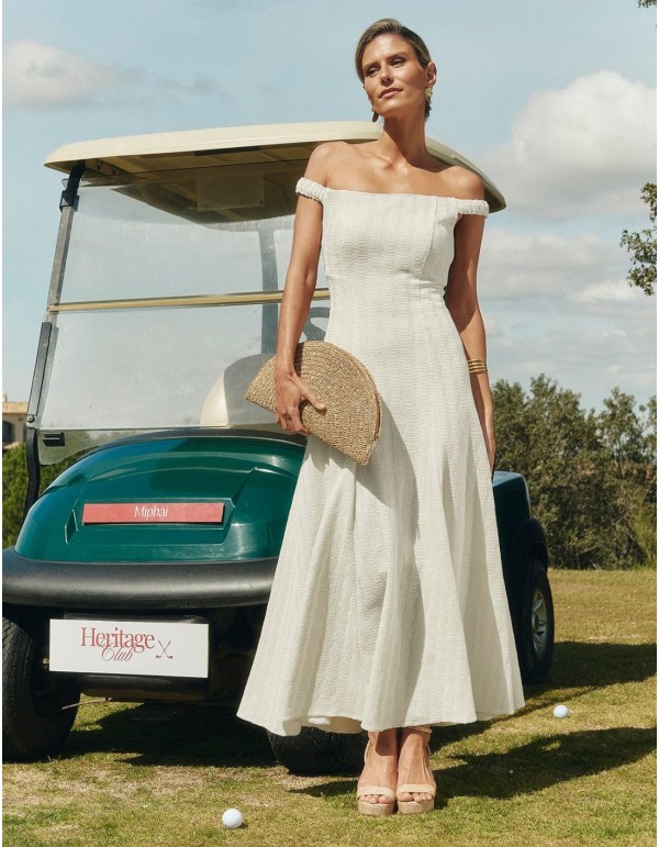 Vestido midi con silueta evasé y escote bardot