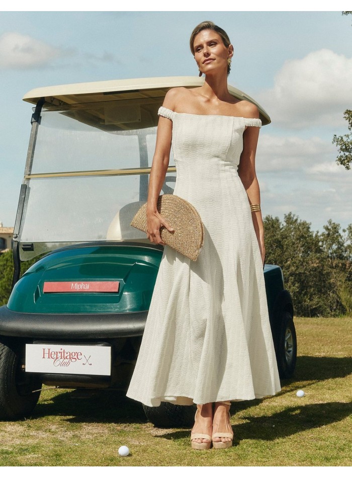 Vestido midi con silueta evasé y escote bardot