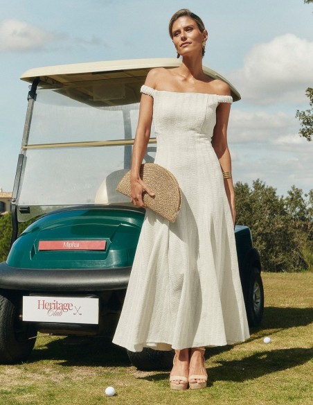 Vestido midi con silueta evasé y escote bardot