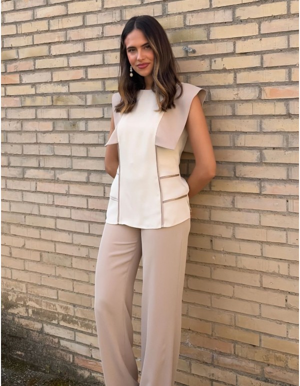 Conjunto de dos piezas marfil elegante con caída fluida para eventos