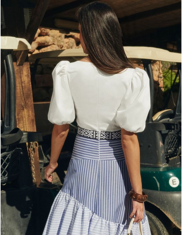 Maxi skirt with cascade of ruffles and print 2