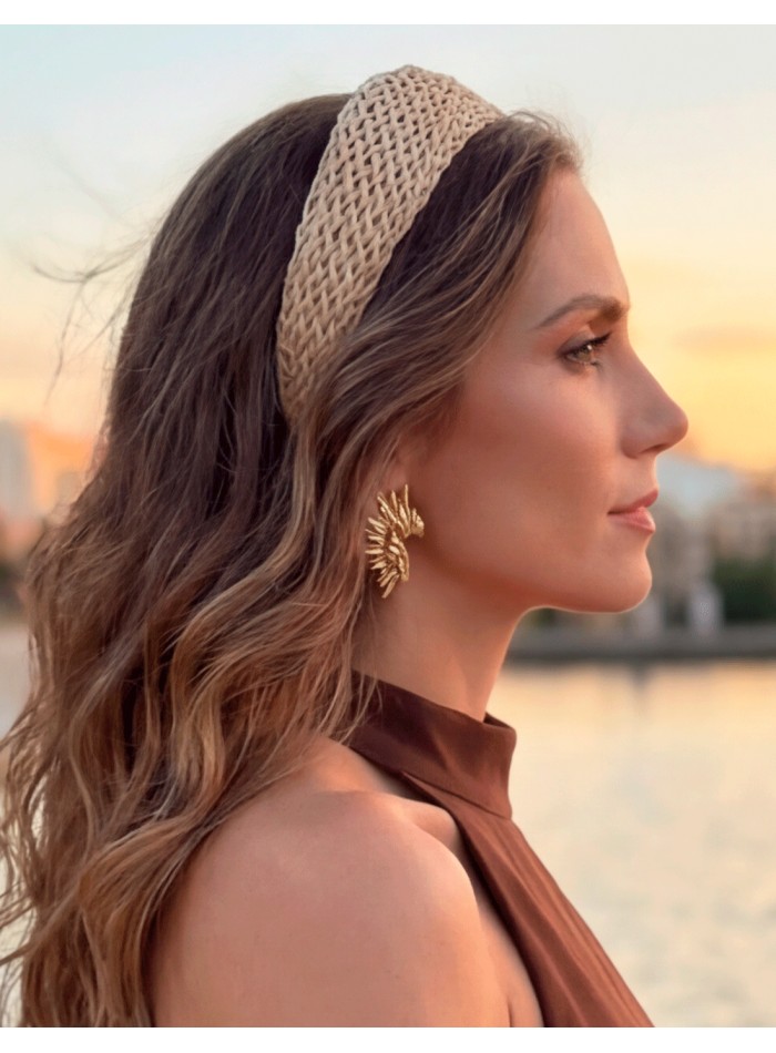 Handmade woven headband in natural beige color