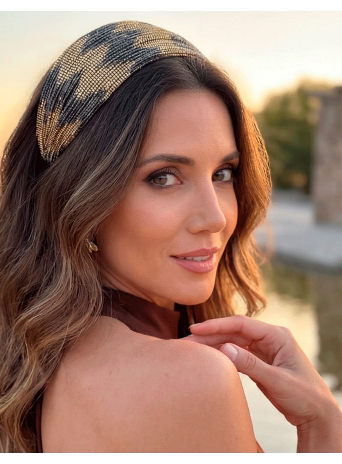 Bandeau d'invité bicolore en zigzag brun et beige doré