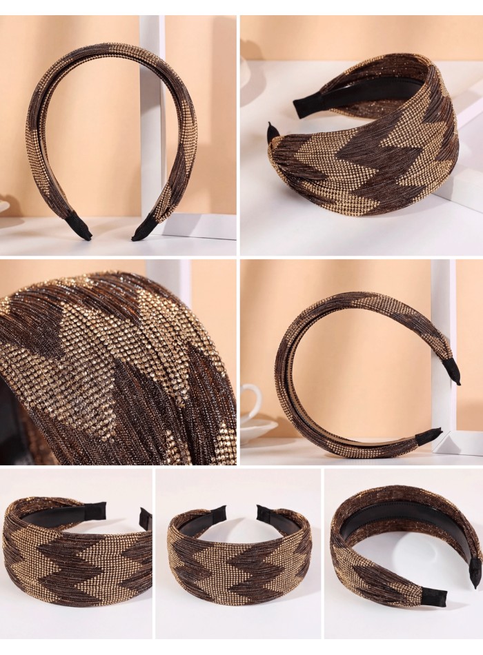 Diadema bicolor en zigzag marrón y beige dorado para invitada