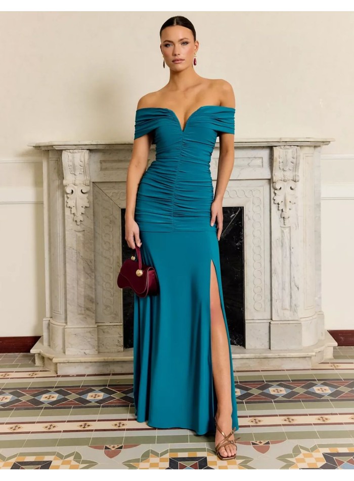 Long mermaid silhouette dress with flowing...