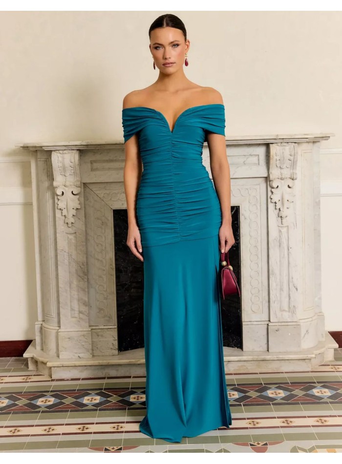 Vestido largo con silueta sirena y falda fluida