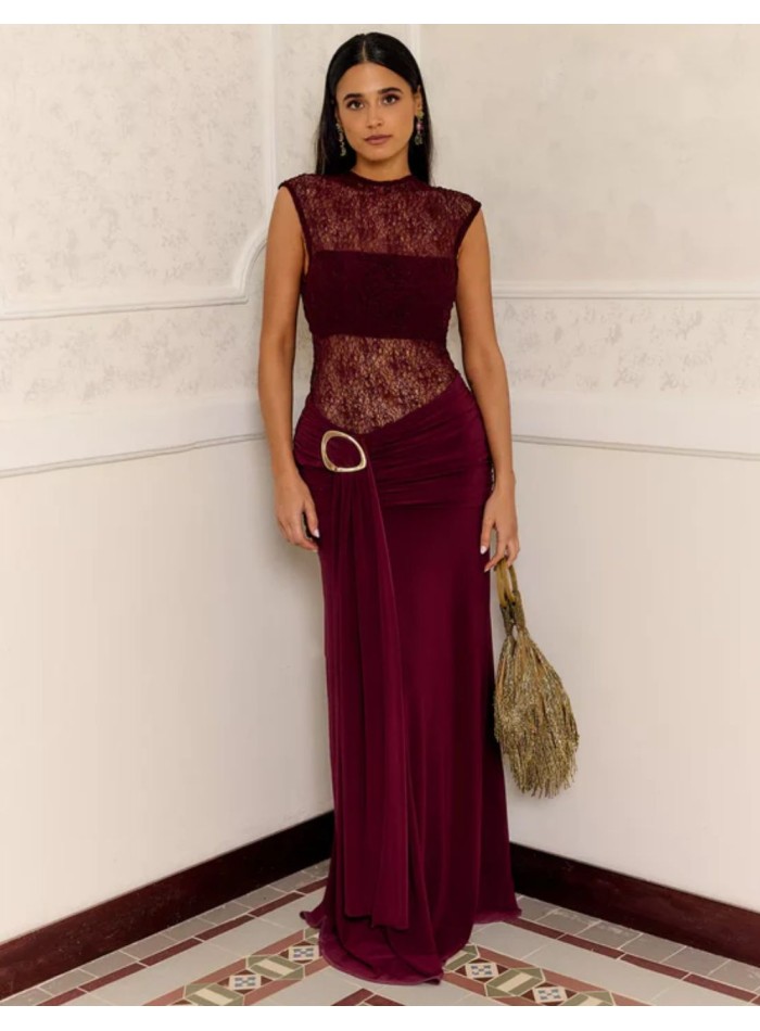 Vestido largo con silueta ceñida y combinación...