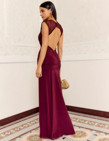 Vestido largo con combinación de tejidos