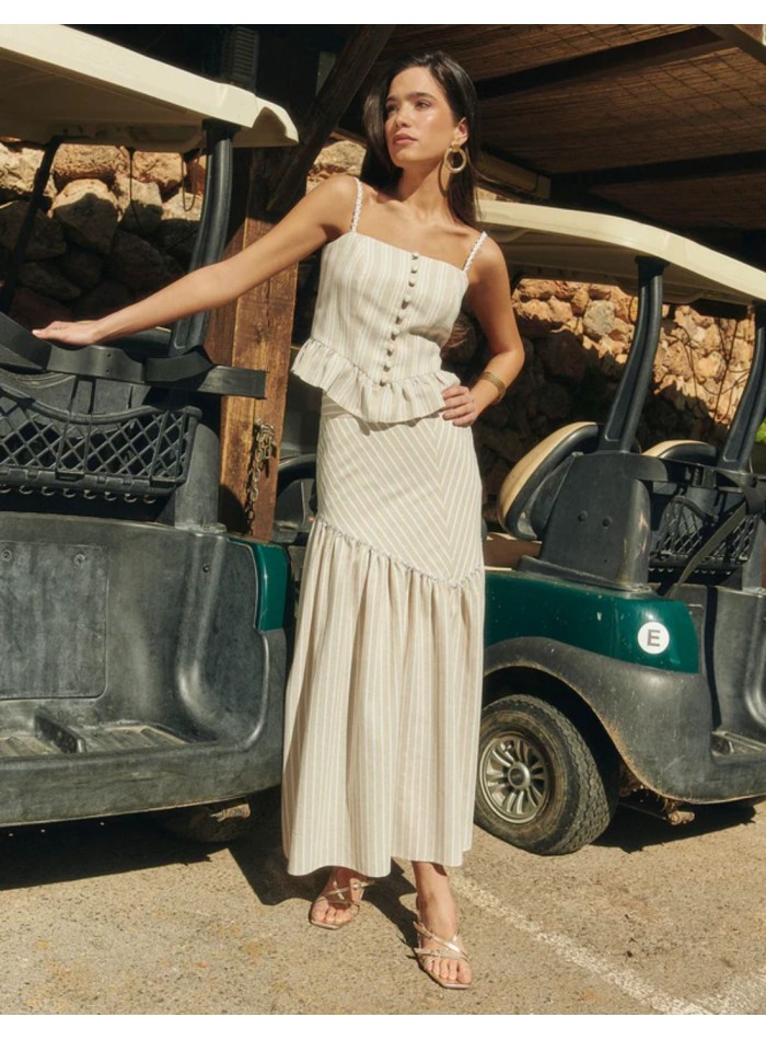 Midi skirt with striped print in sand and white...