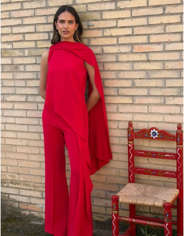 Asymmetrical guest jumpsuit with cape detail 2