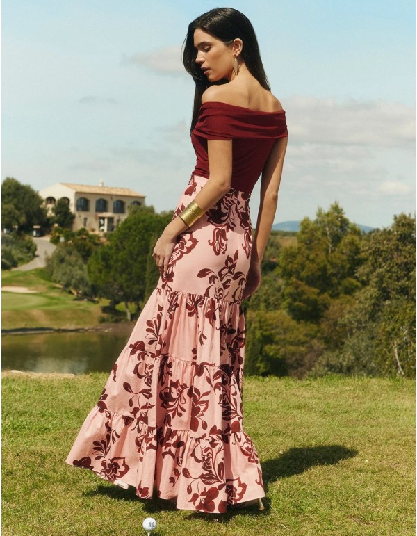 Long skirt with floral print in shades of pink 2