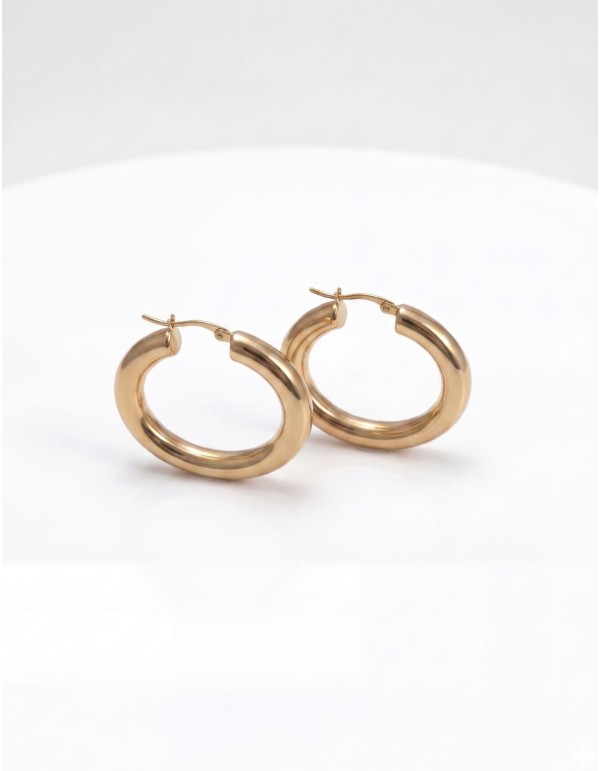 Gold-plated hoop earrings in polished matt lacquered steel