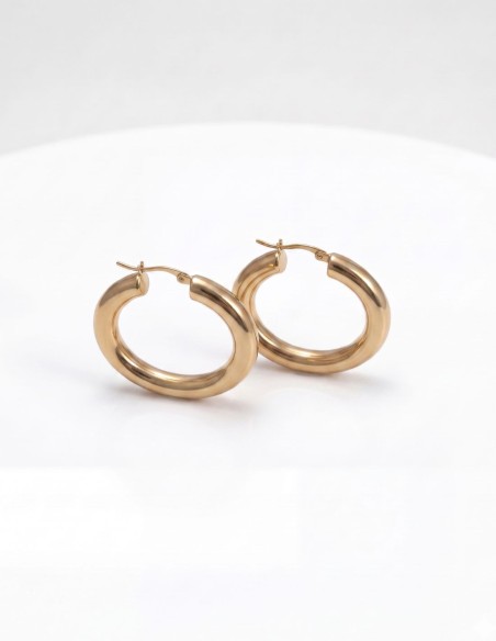 Gold-plated hoop earrings in polished matt lacquered steel