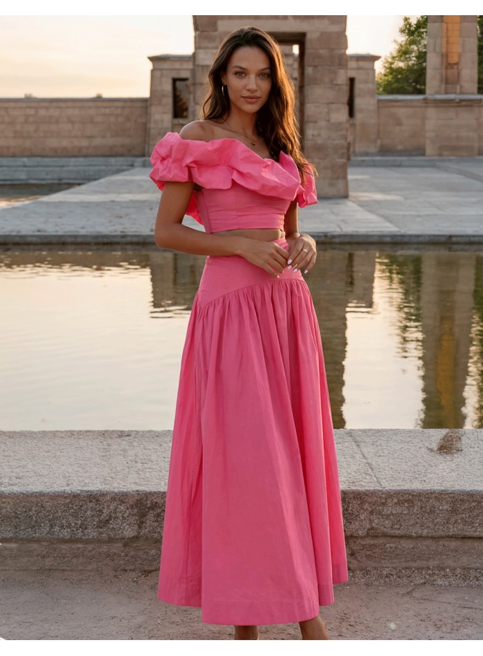 Elegant crop top and midi skirt guest ensemble