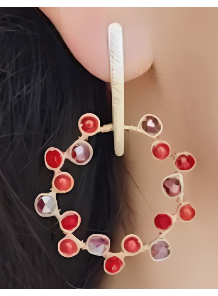 Golden earrings with red semiprecious stones