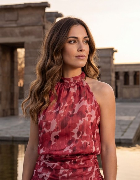 Conjunto de falda midi y top con cuello halter