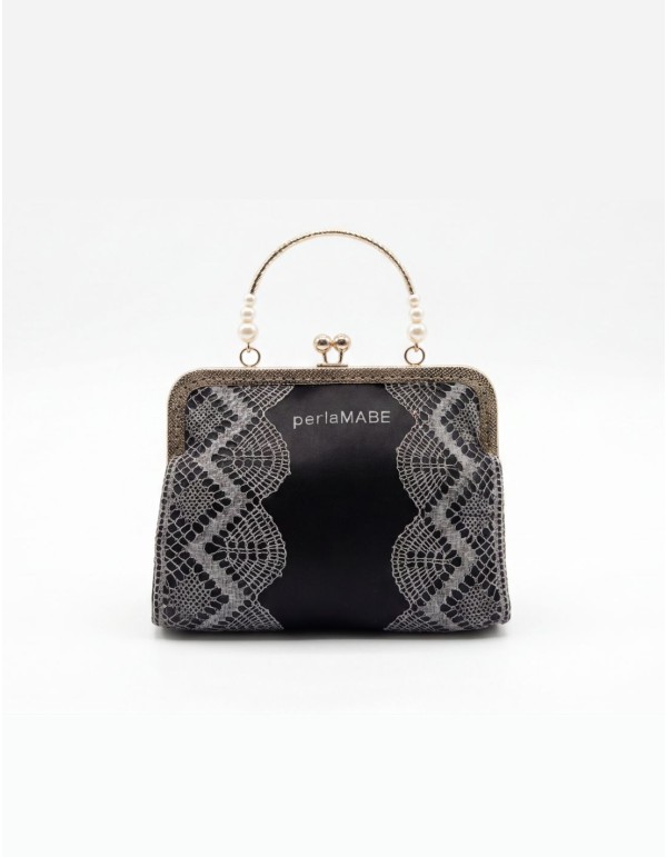 Bolso negro con encaje de bolillos artesanal y diseño... 2