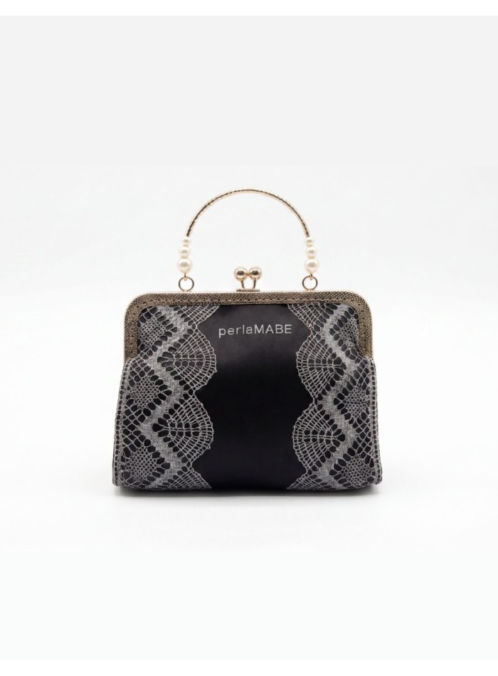 Black bag with handmade bobbin lace and elegant...