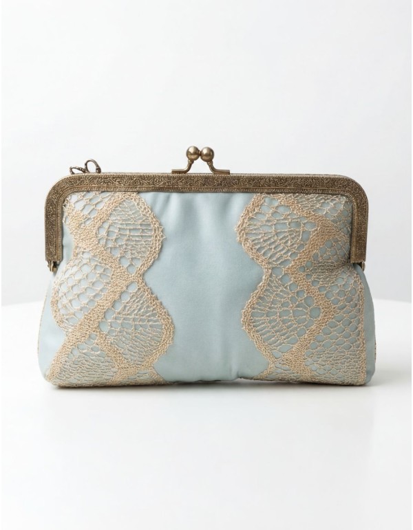 Sky blue handmade bobbin lace handbag for guests