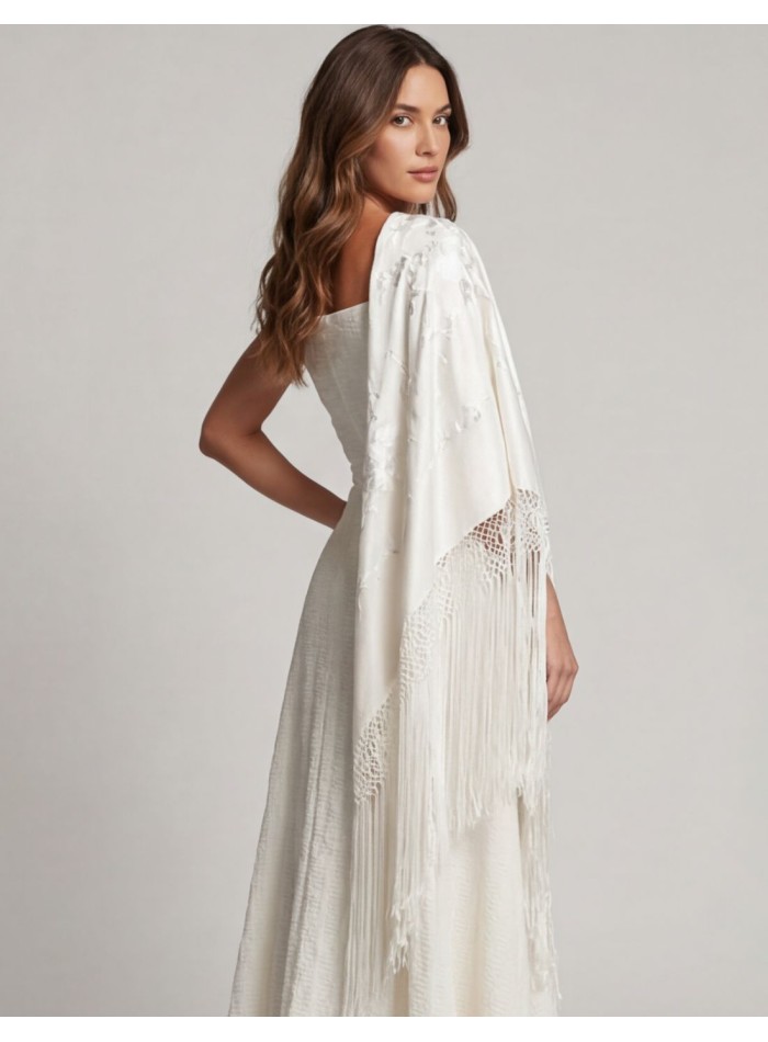 Hand embroidered ivory Manila shawl with...