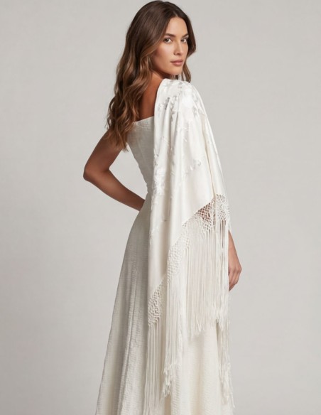 Hand embroidered ivory Manila shawl with handcrafted bangs