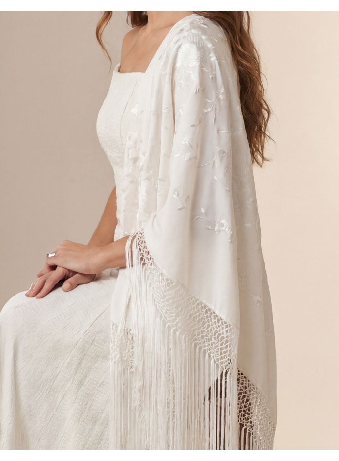 Hand embroidered ivory Manila shawl with...
