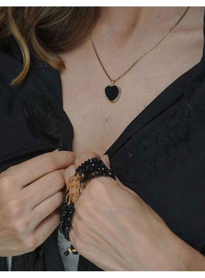 Black Murano glass wire bracelet with golden...