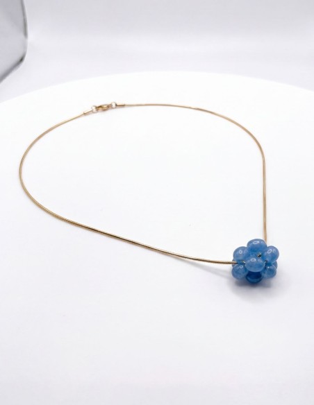 Colgante con fina cadena de acero con baño de oro y con cuarzo en azul